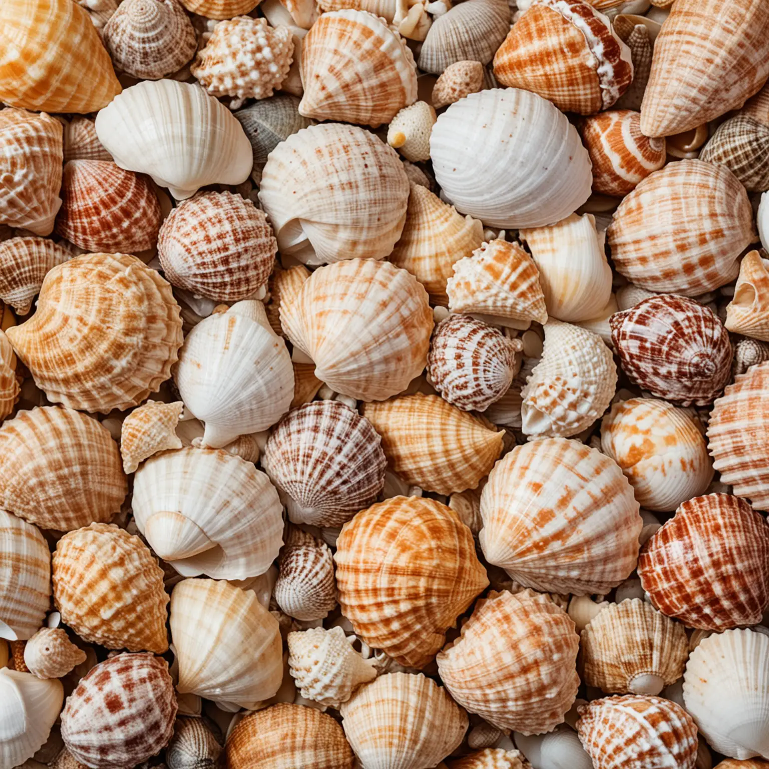 A GROUP OF DIFFERENT TYPES OF SEASHELLS, LARGE AND SMALL SHELLS,VIBRANT COLORS