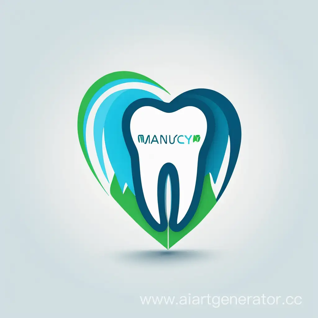 Логотип утрированный, для стоматолога, зеленый, голубой, текст: " Мансур",  зубной имплант