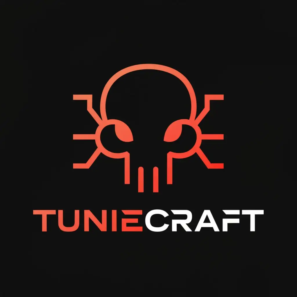 a logo design,with the text "TuneCraft", main symbol:cyber skull hack network terminal,Minimalistic,clear background
