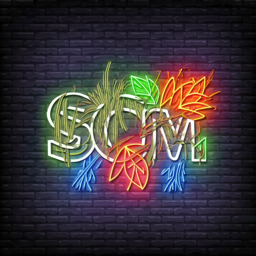 a logo design,with the text "SCM", main symbol:neon jungle theme, leaf, just complex in the center,complex,clear background