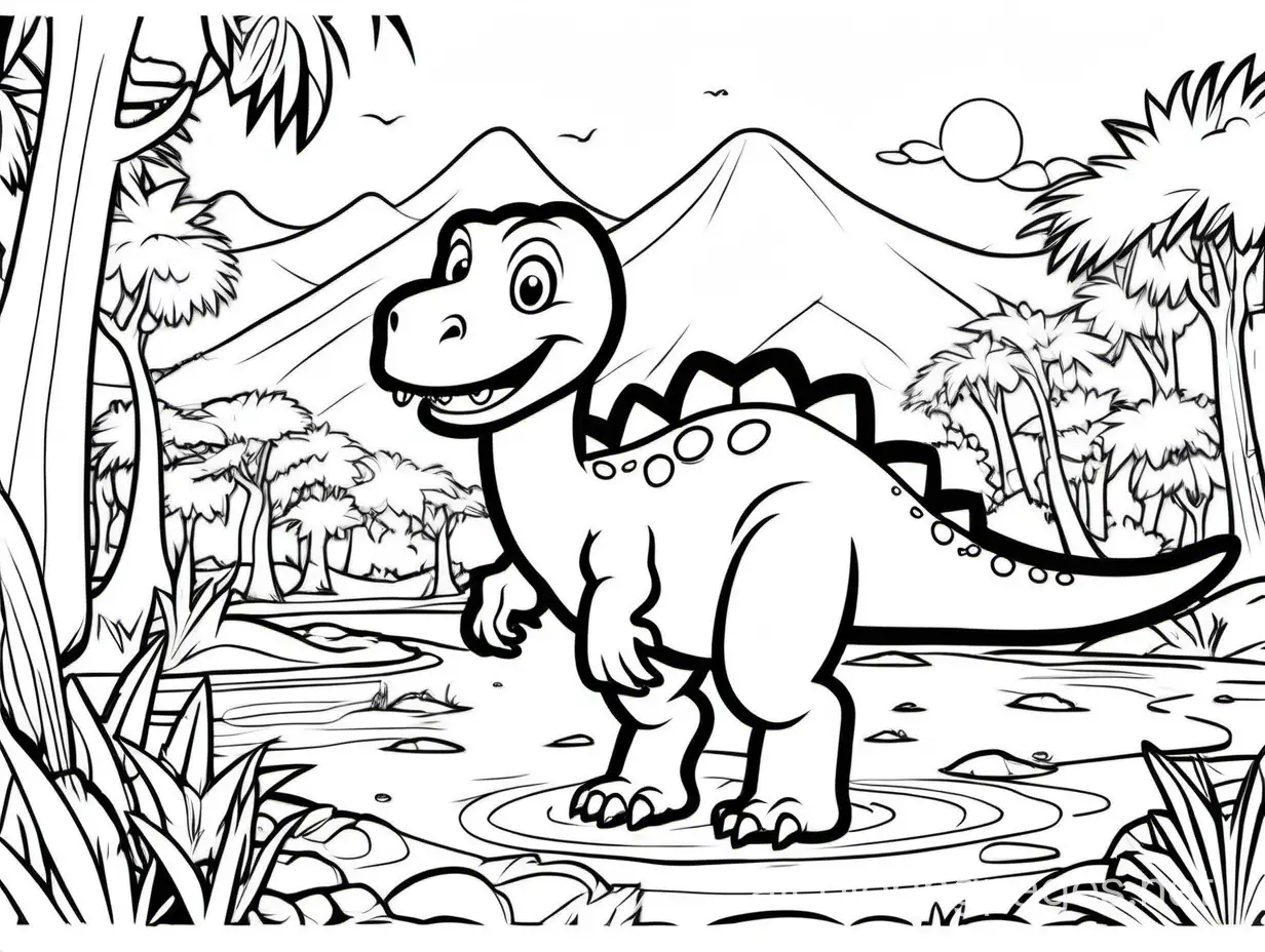 Terry-the-Tyrannosaurus-Rex-Meeting-New-Dinosaur-Friends-Coloring-Page