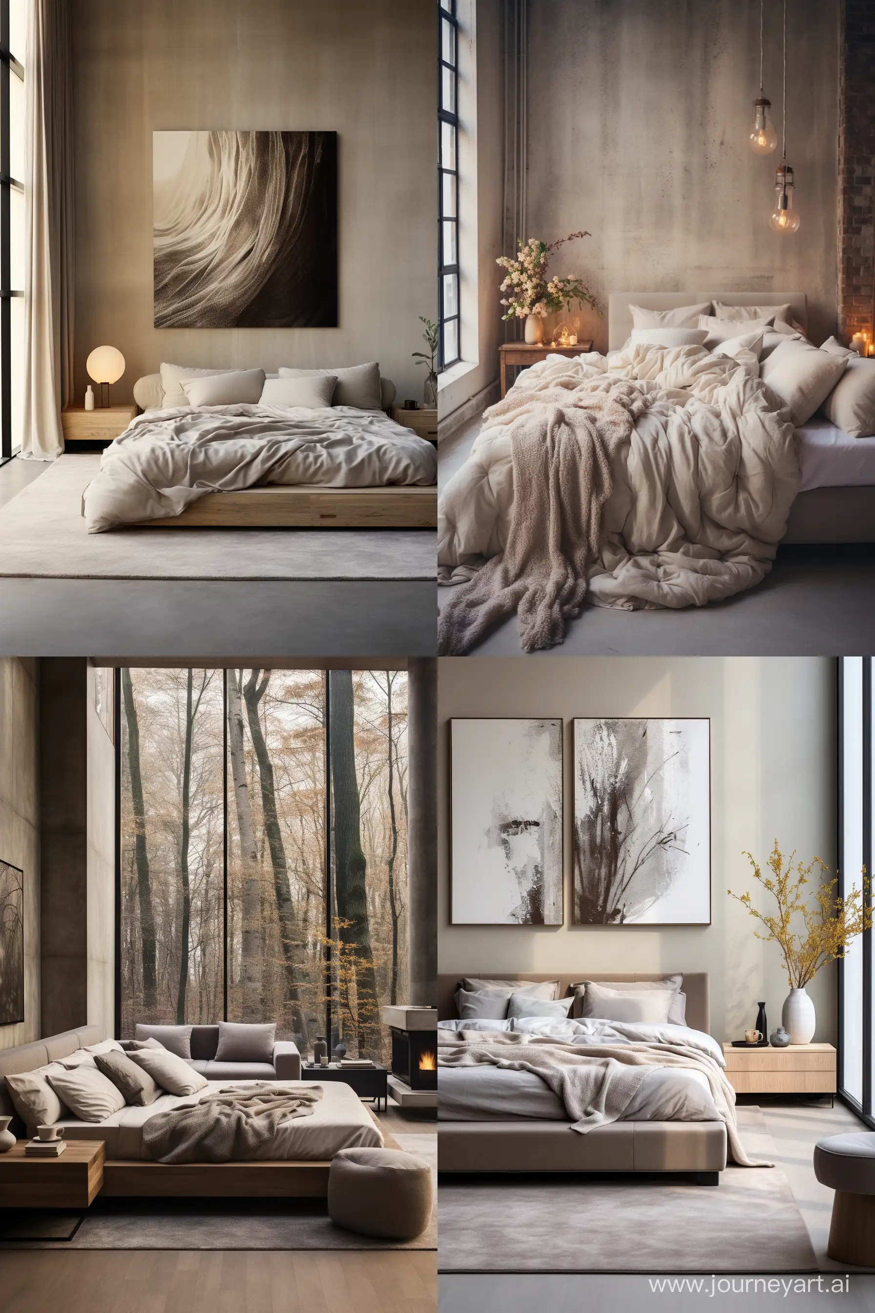 a photo of a gorgeous minimalistic cool grey interior with cozy fabric bed, natural colors, bright interior, volume sunlight, hyper detail decor --ar 2:3 --s 250 