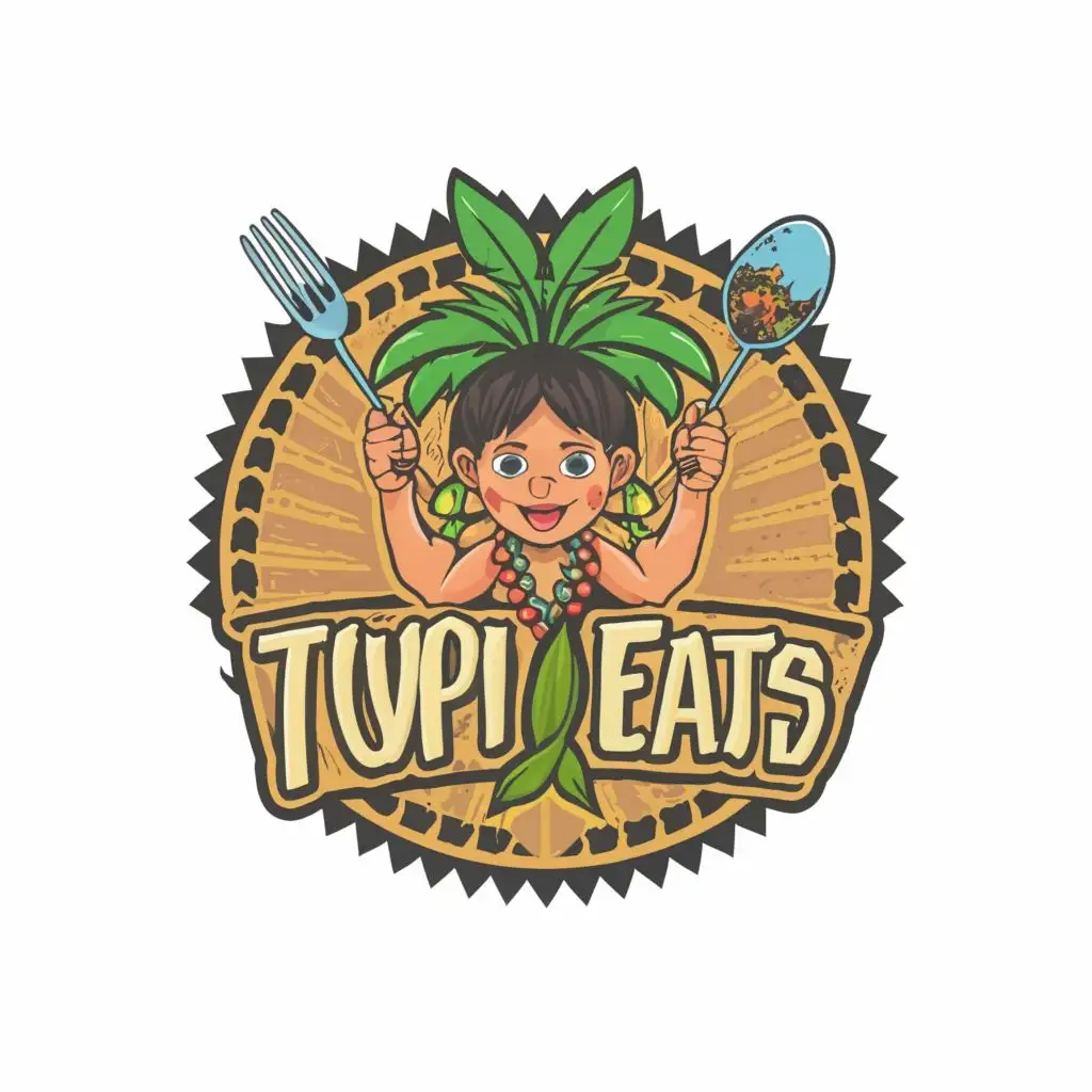 LOGO-Design-for-Tupi-Eats-Vibrant-Indigenous-Kid-with-Playful-Typography-for-Restaurant-Industry