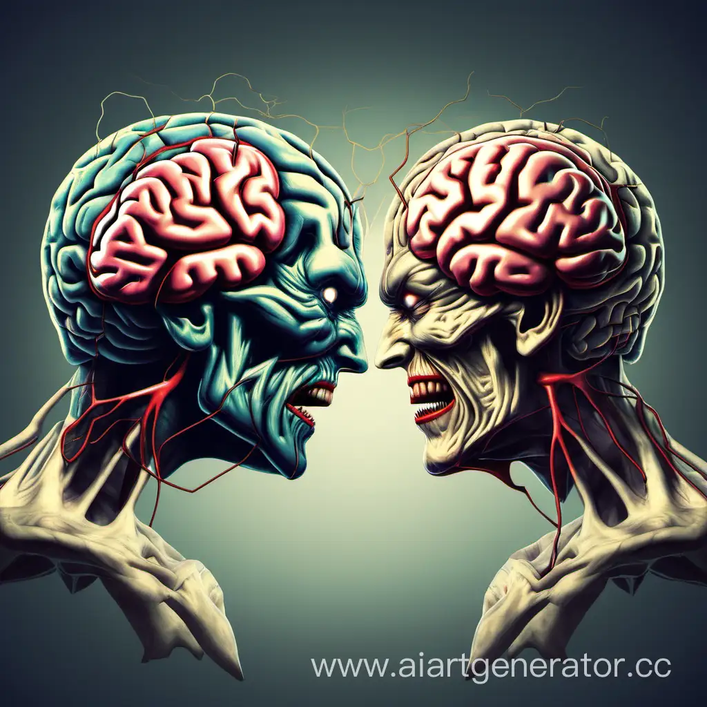 Two brains fighting for evil