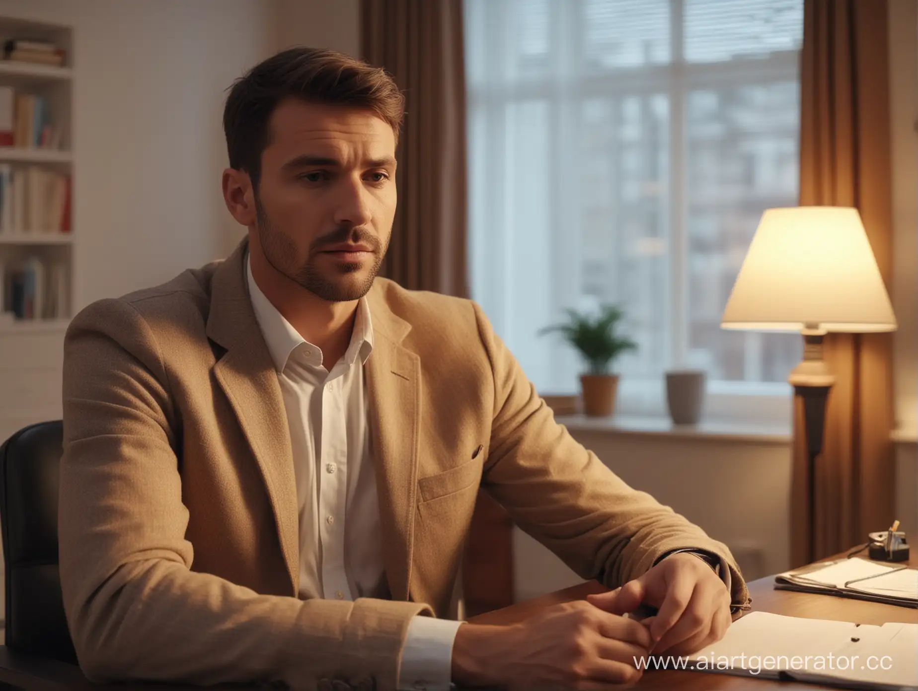 Man-Confiding-in-Psychologists-Office-4K-WarmToned-Image