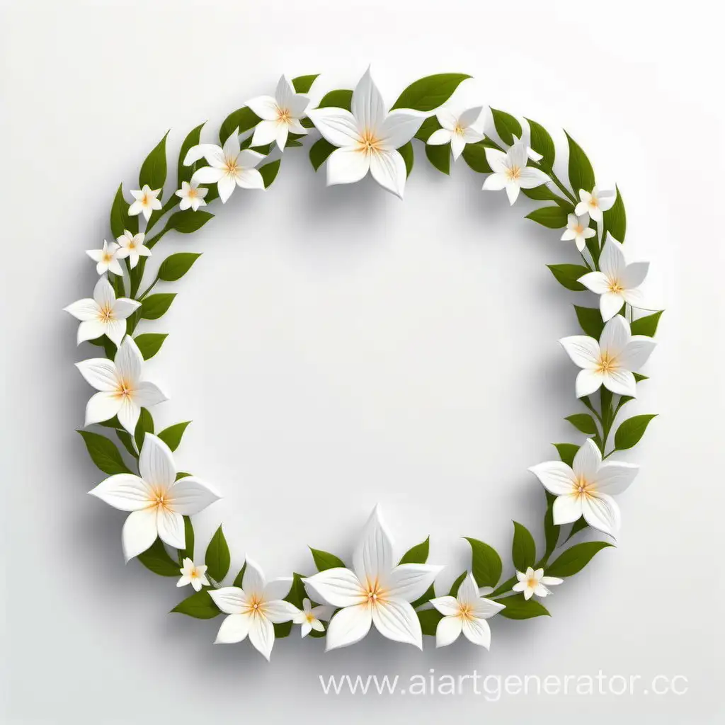 simple icon of a 3D flame border floral wreath frame, made of border Jasmine flowers. white background.