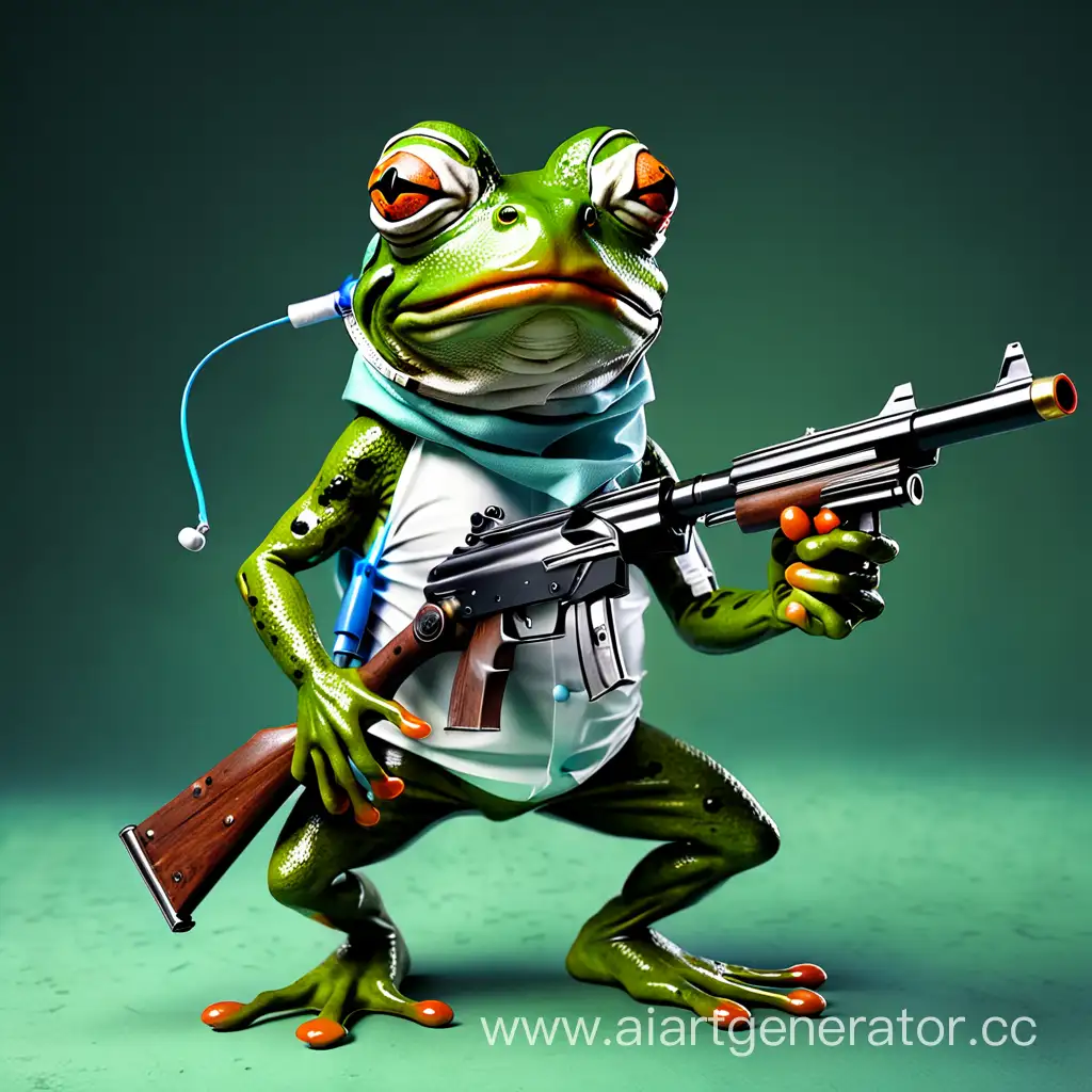 Cautious-Frog-Armed-with-a-Gun-and-Wearing-a-Medical-Mask