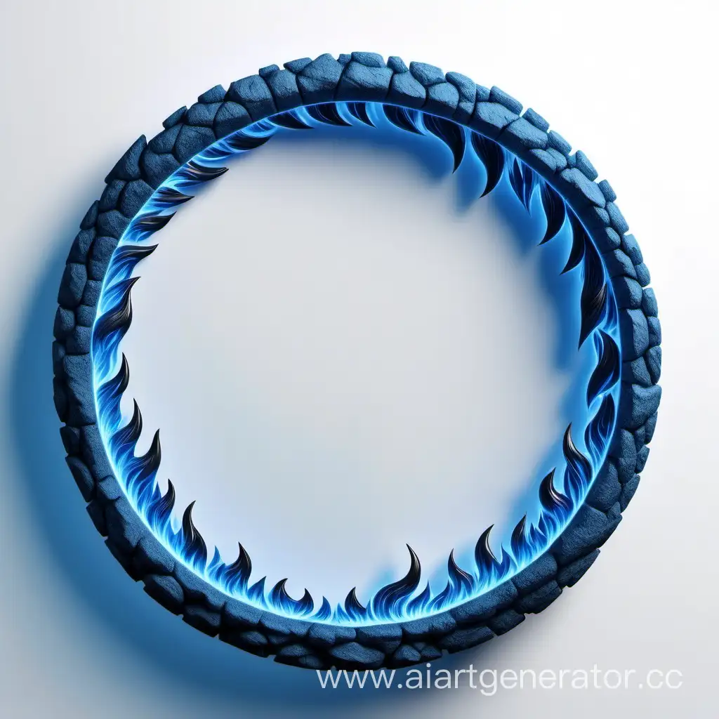 simple icon of a 3D border cercle blue lava frame, made of border blue flame fire. white background.