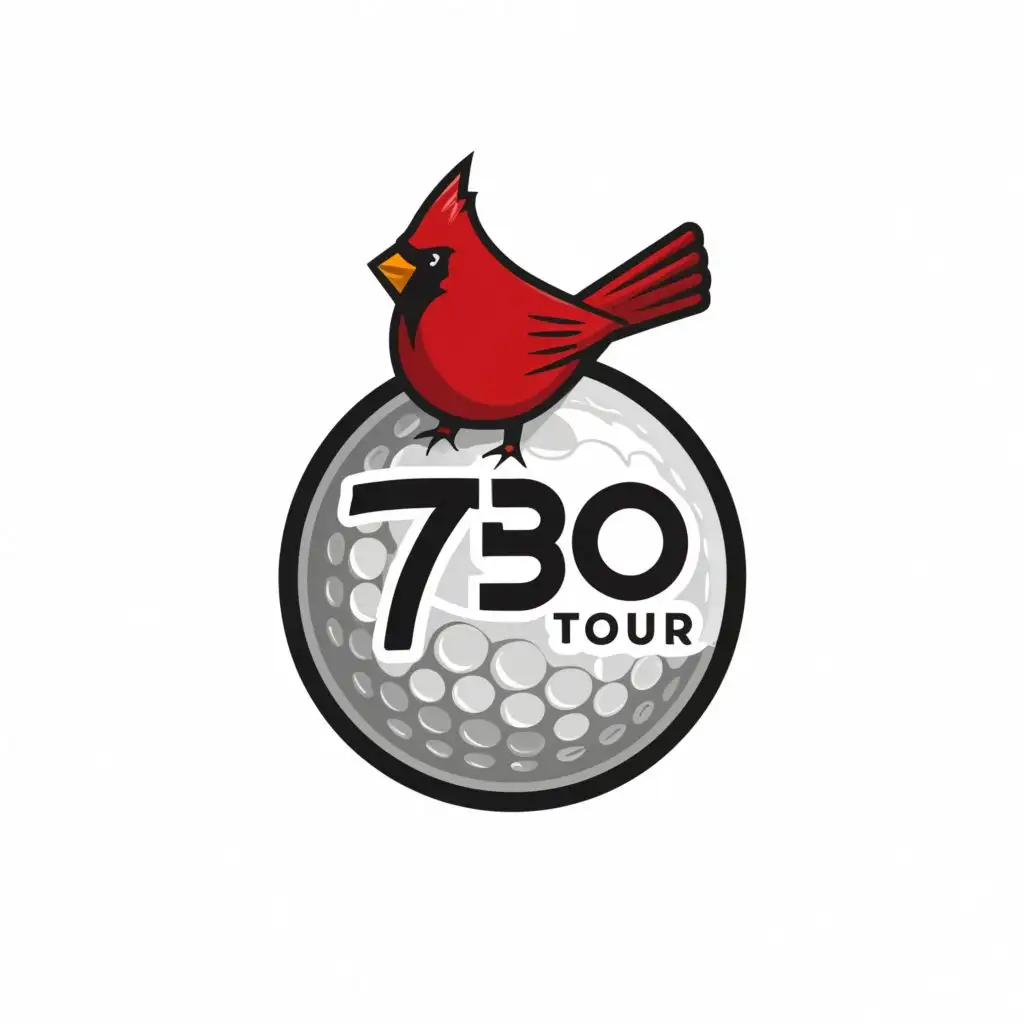 a logo design,with the text "730 Tour", main symbol:Cardinal sitting on golf ball, 730 written on the golf ball, be used in Sports Fitness industry
