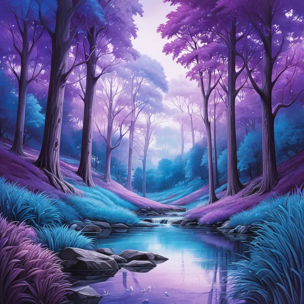 Serene Blue and Purple Nature Landscape with Majestic Views