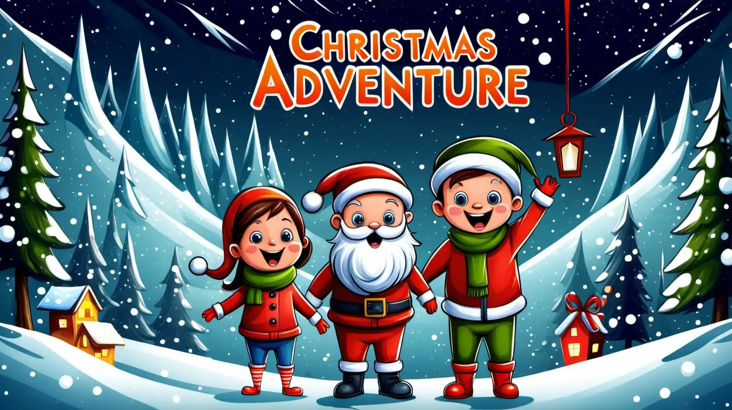 design a cartoon childrens book cover. Christmas Adventure