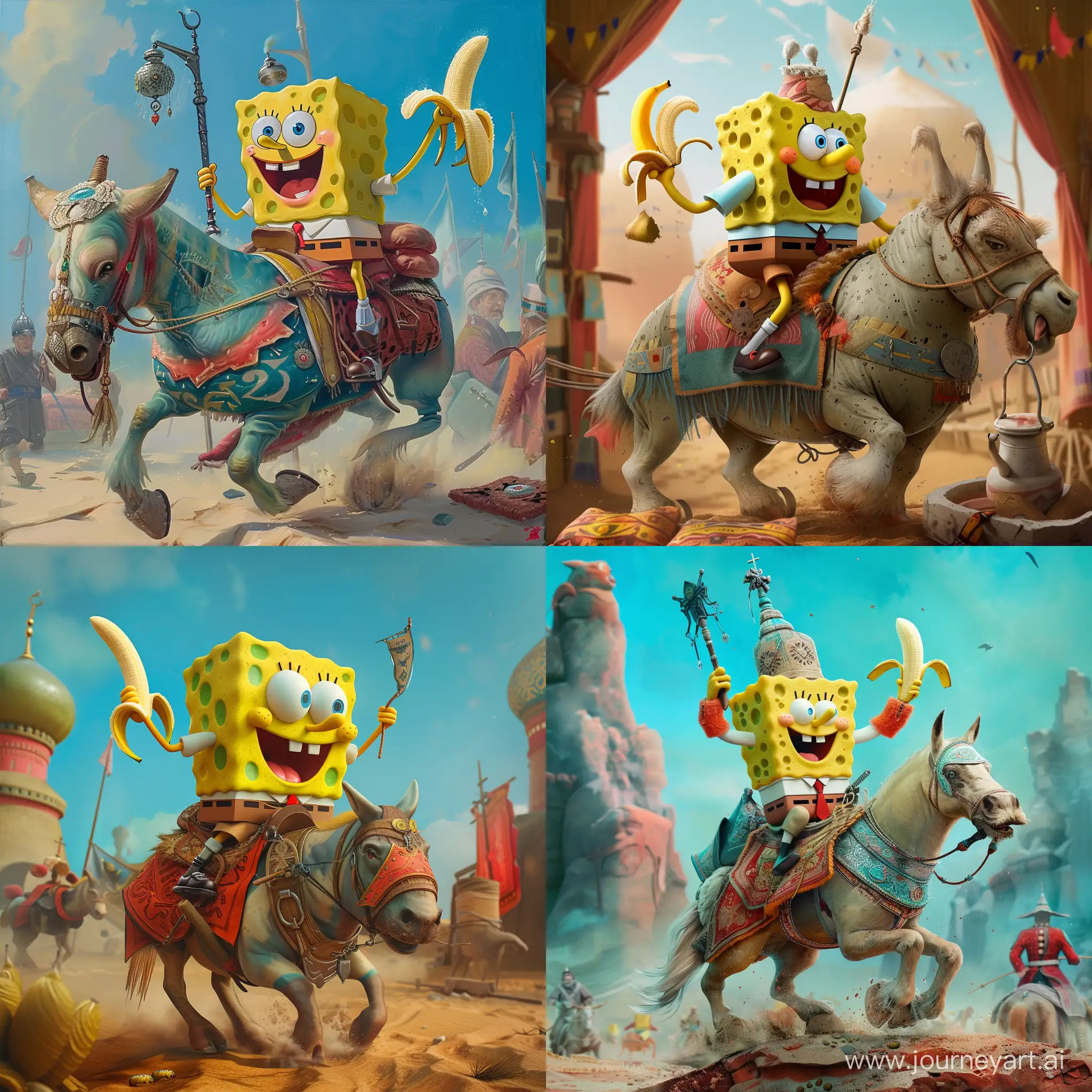 SpongeBob-Riding-Kazakh-and-Enjoying-Banana