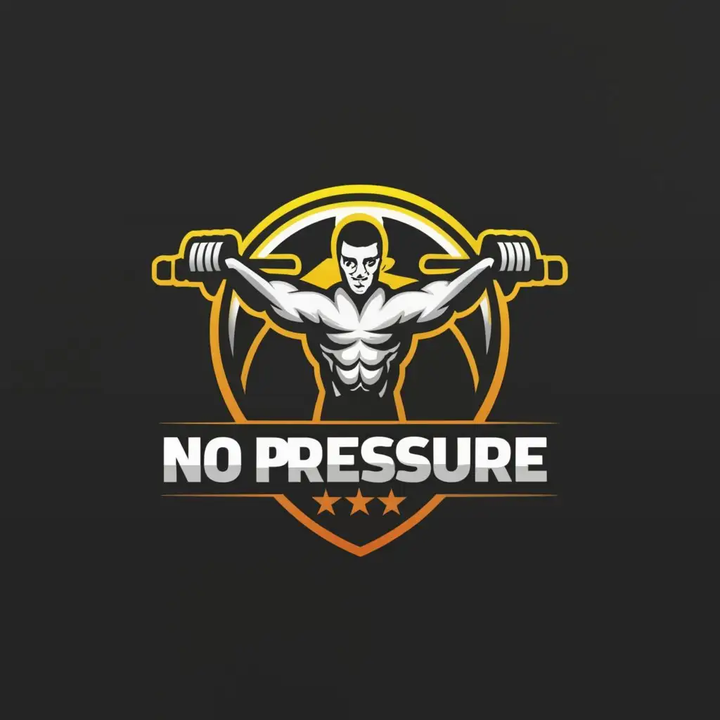 a logo design,with the text "No Pressure", main symbol:A man working out,complex,be used in Internet industry,clear background