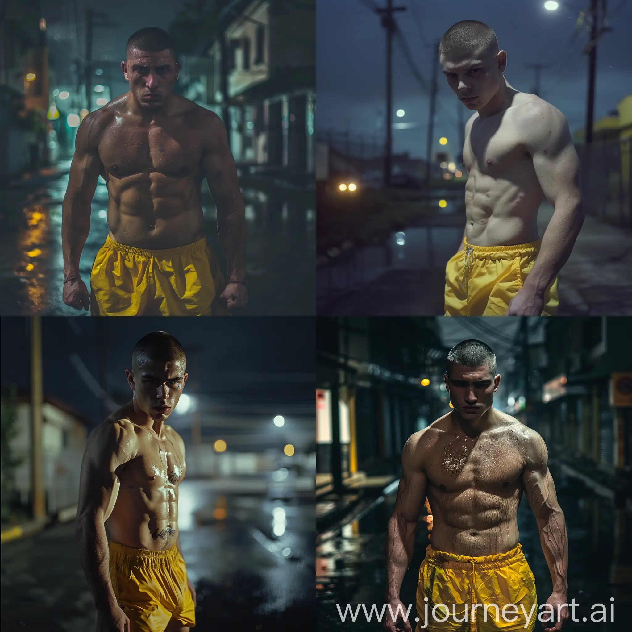Angry-Man-in-Yellow-Shorts-on-Creepy-Midnight-Street