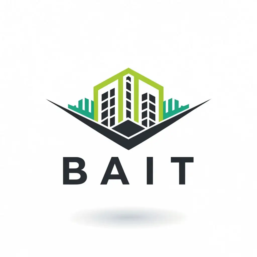 a logo design,with the text "BAIT", main symbol:BUILDING + ECO FRIENDLY,complex,be used in Real Estate industry,clear background