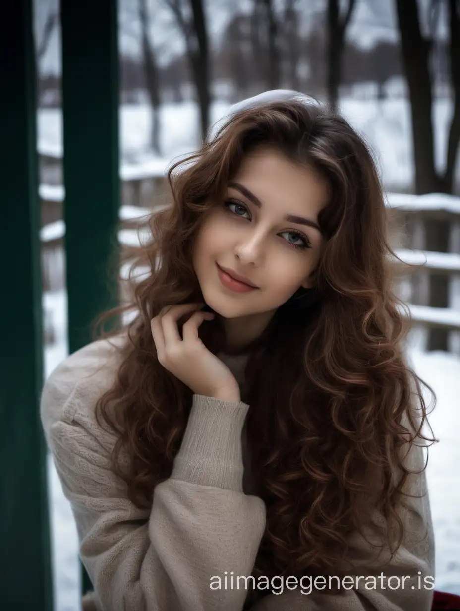 Hot Photo of michela an italian prosperous girl just came back home from college with brown wavy hair relaxing in lithuanian winter