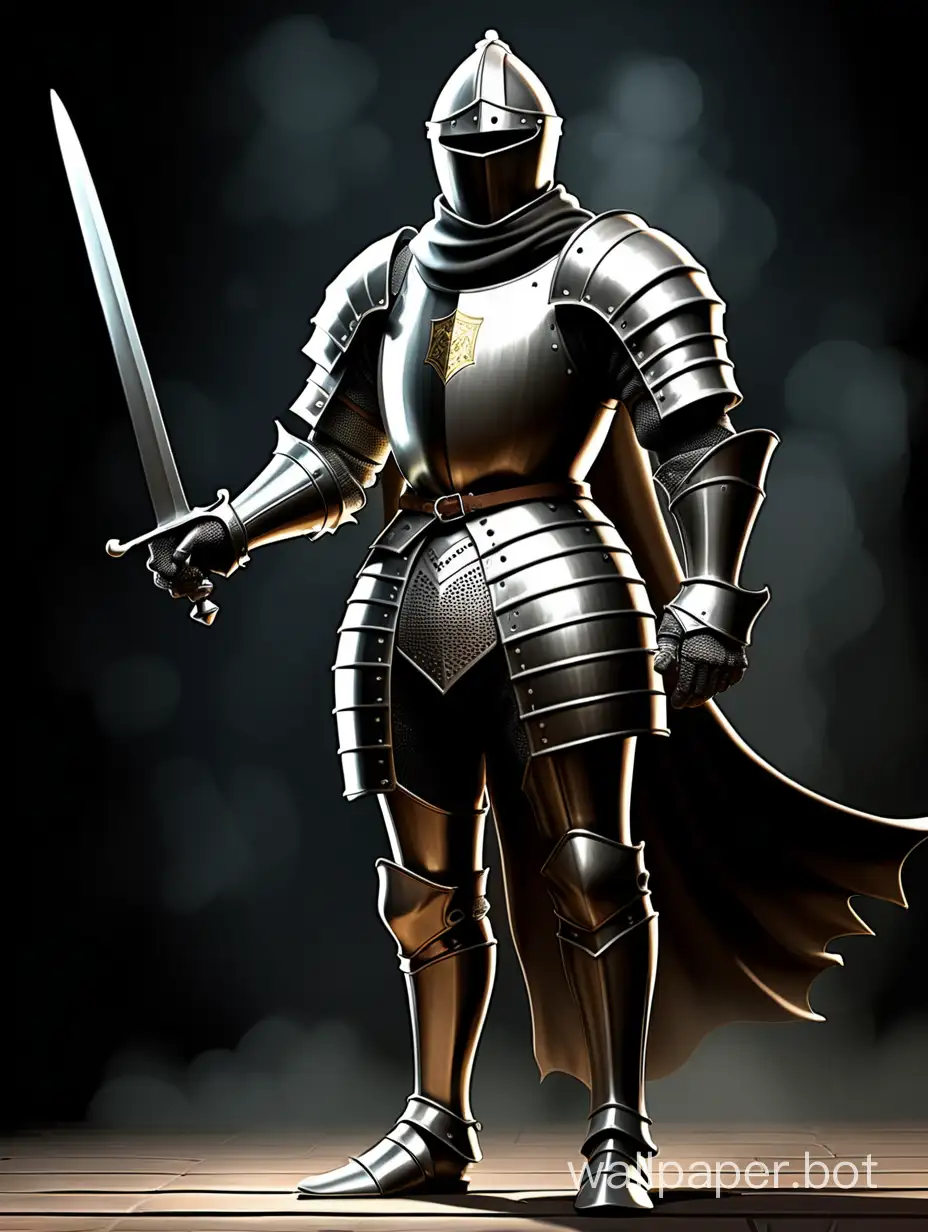 Персонаж: Доблестный рыцарь, владеющий фехтованием в полный рост
Фон черный с дымкой.