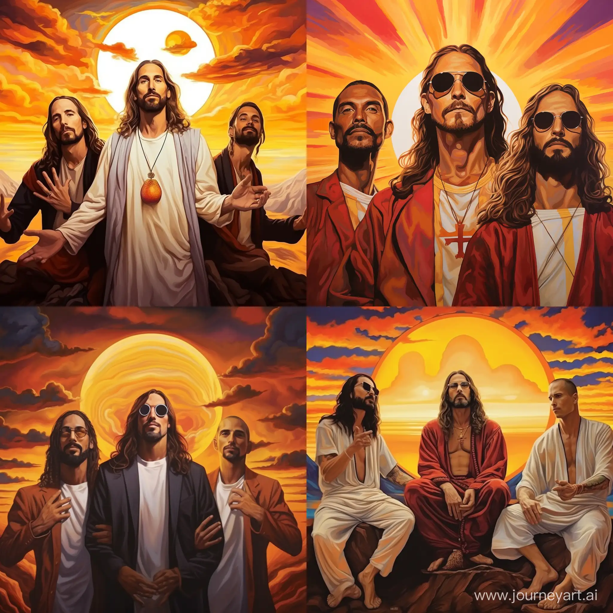 Iconic-Trio-in-Surreal-California-Sunset-LeBron-Jesus-and-Steve-Jobs-in-Dali-Style