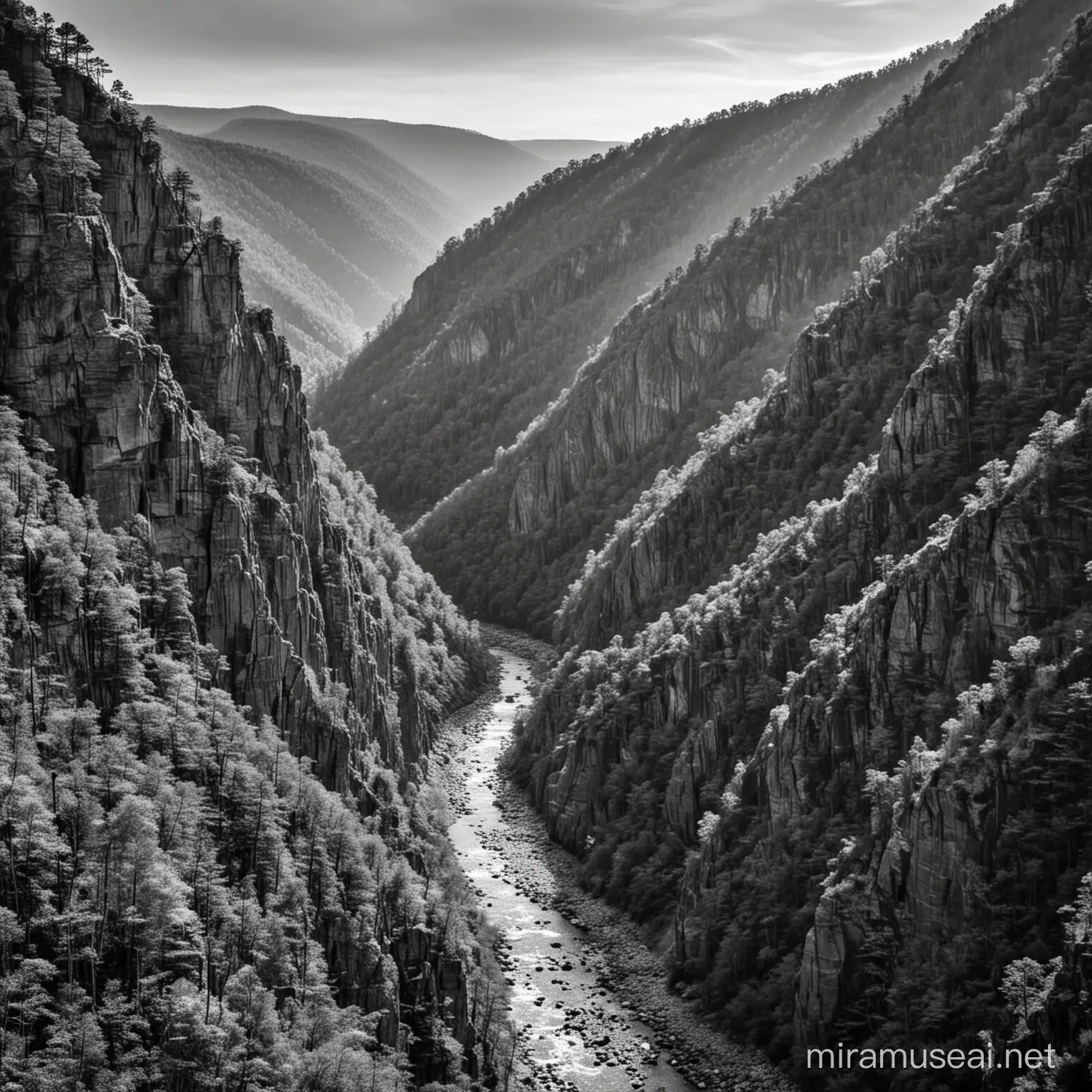 Monochrome Pine Creek Gorge Amidst Mountain Majesty