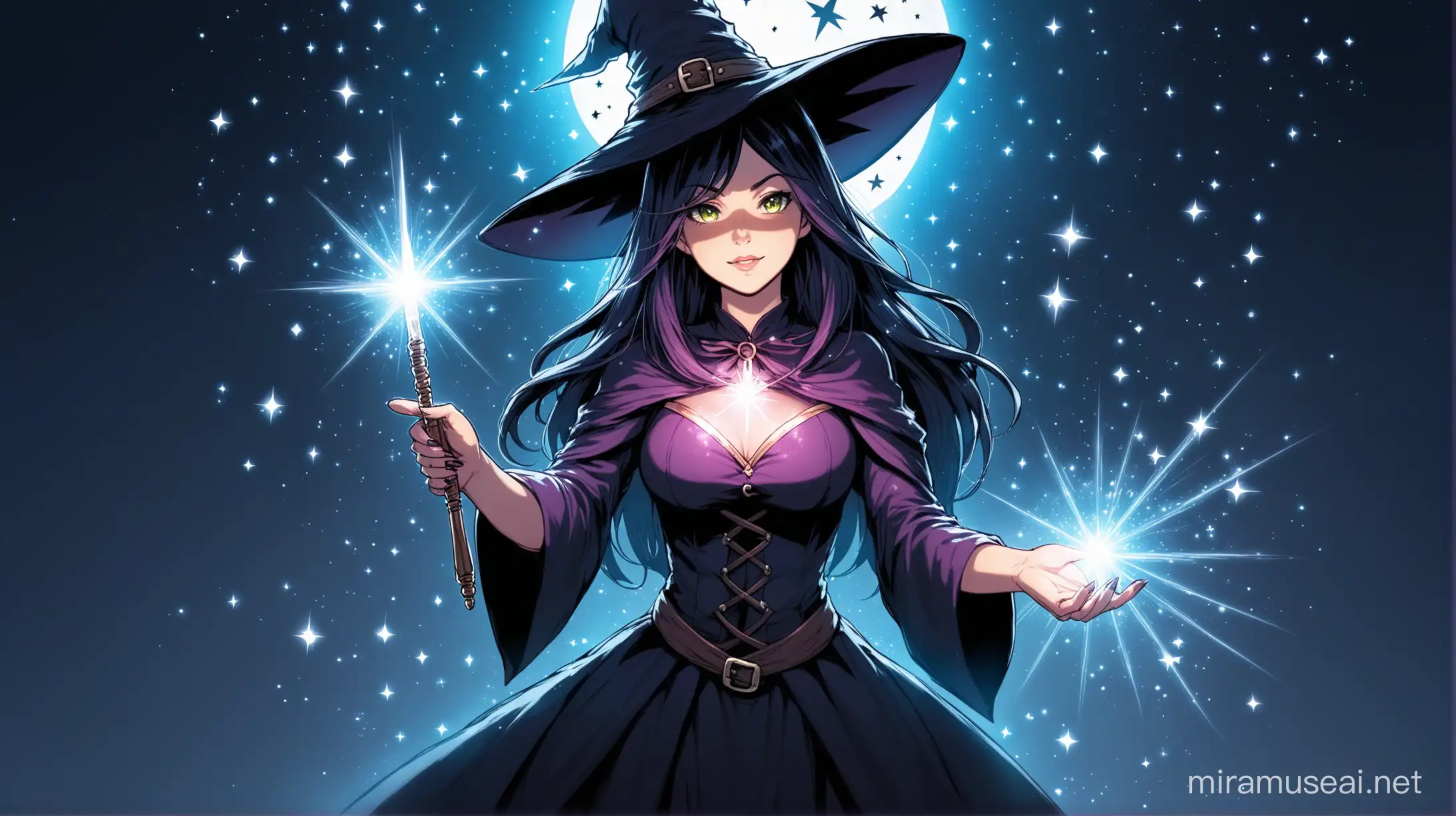 Witch Woman with Glowing Magic Wand