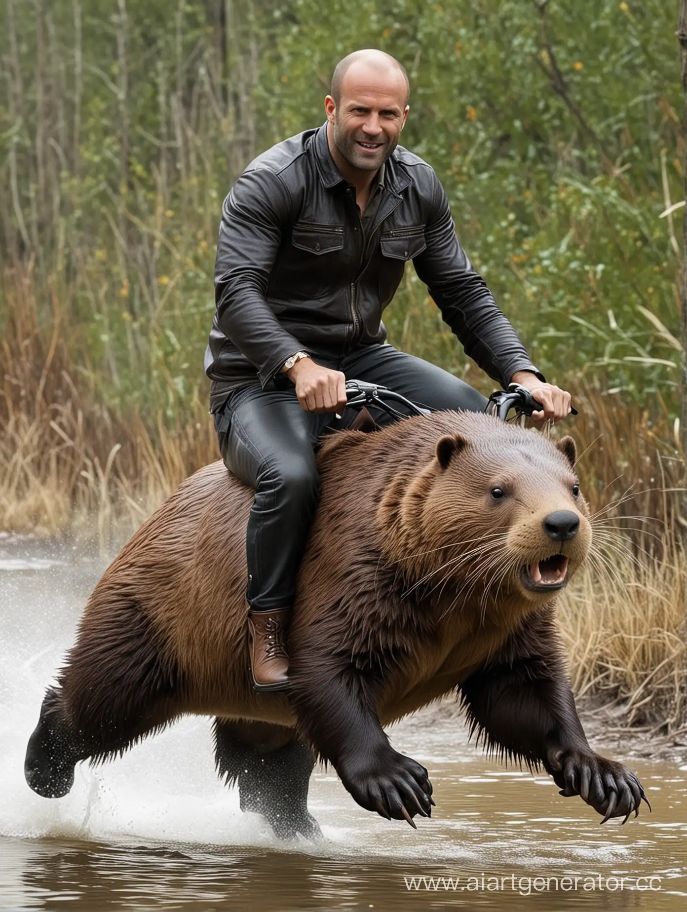 Action-Hero-Jason-Statham-Riding-a-Majestic-Beaver