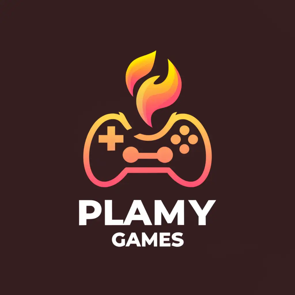 a logo design,with the text "Plamy Games", main symbol:game, fire,Moderate,be used in Entertainment industry,clear background