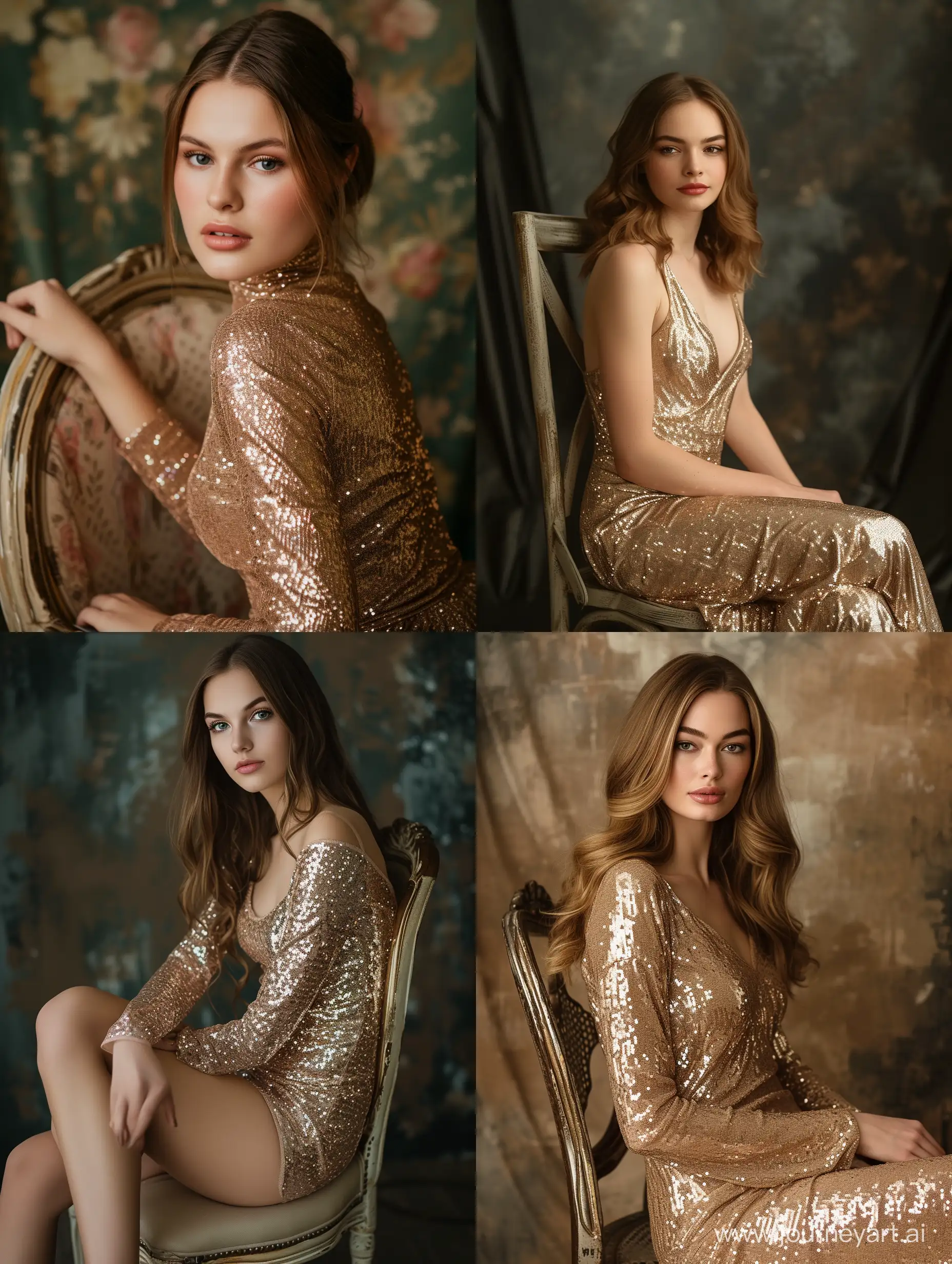 Elegant-Brunette-Girl-in-Shiny-Champagne-Sequin-Dress-at-Photo-Studio