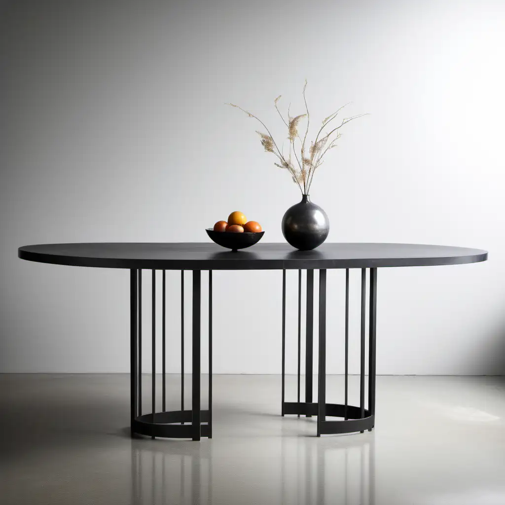 Contemporary Dining Experience Modern Iron Base with Abstract Shapes and Danish Oval Top