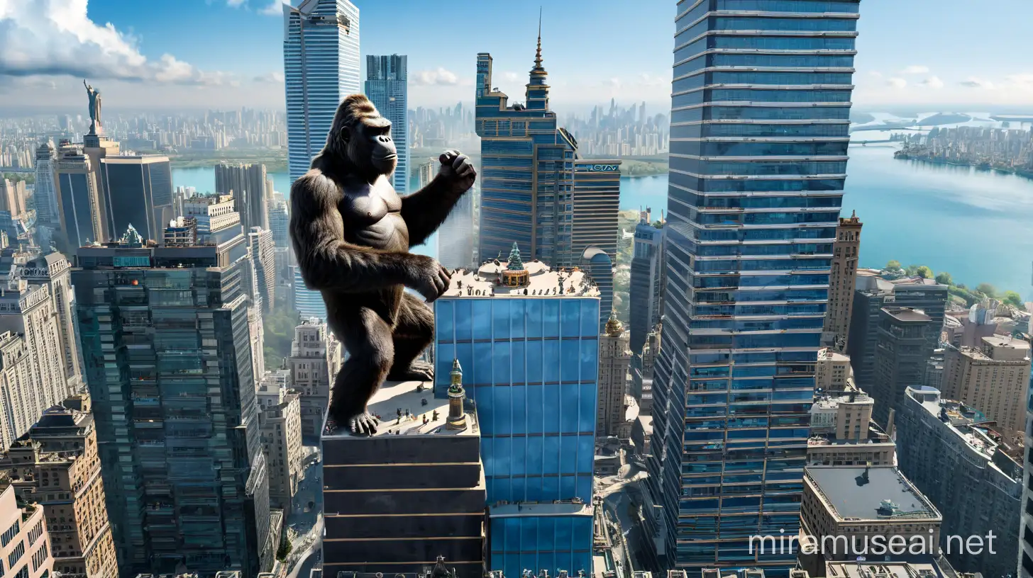 Giant Gorilla King Kong Perched Atop Skyscraper