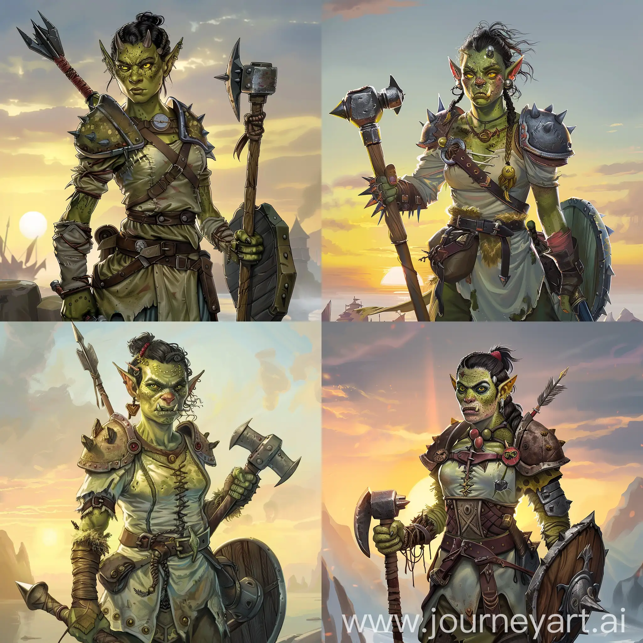 Female-Orc-Warrior-with-Mace-and-Shield-in-Medieval-Setting