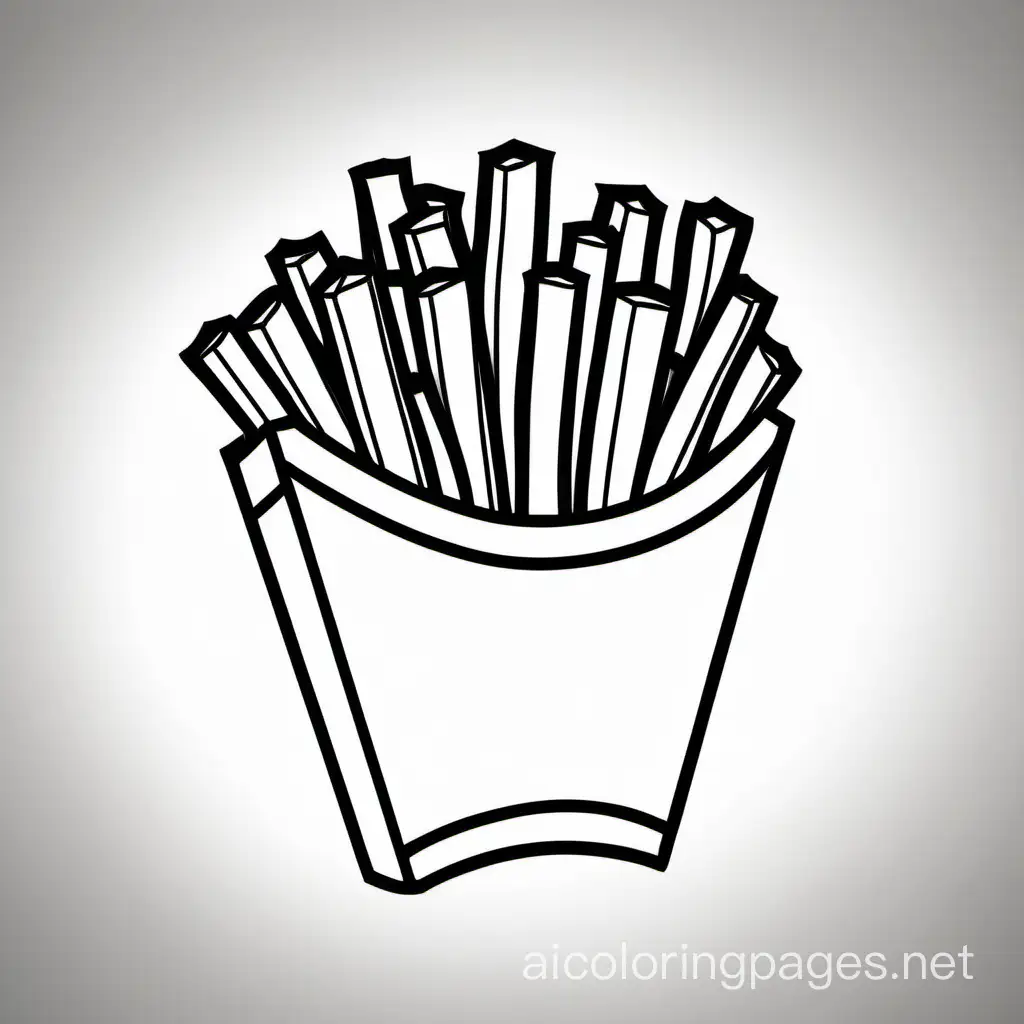 French fries bold line and easy , Coloring Page, black and white, line art, white background, Simplicity, Ample White Space. The background of the coloring page is plain white to make it easy for young children to color within the lines. The outlines of all the subjects are easy to distinguish, making it simple for kids to color without too much difficulty