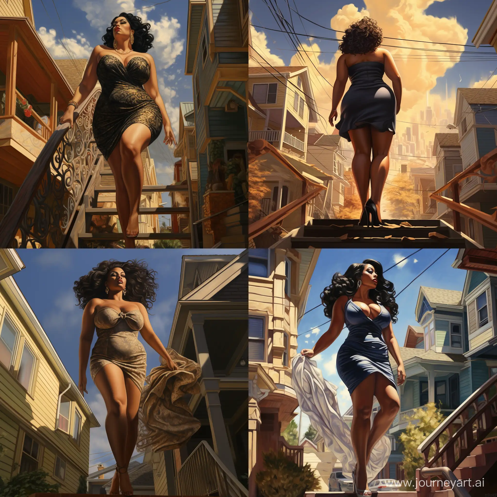 Giant-PlusSized-Woman-Rampages-Through-Neighborhood-in-Elegant-Stride