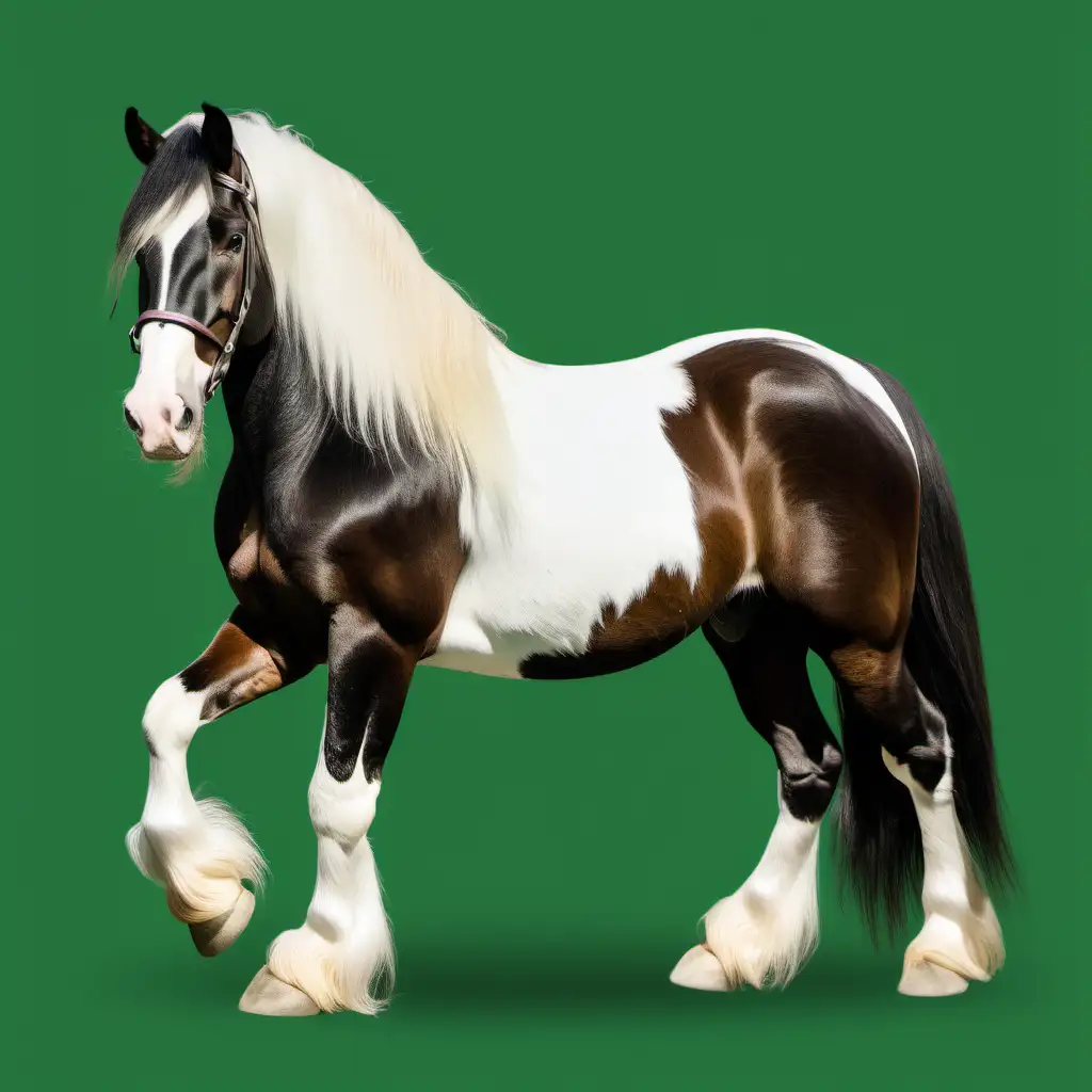 Majestic Gypsy Vanner Horse Standing Tall on Verdant Green Field