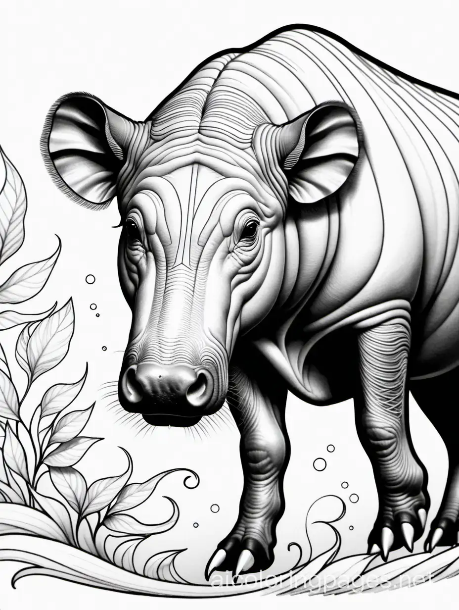 Babirusa, fantasy, ethereal, beautiful, Art nouveau, in the style of Yossi Kotler,, Coloring Page, black and white, line art, white background, Simplicity, Ample White Space. The background of the coloring page is plain white to make it easy for young children to color within the lines. The outlines of all the subjects are easy to distinguish, making it simple for kids to color without too much difficulty