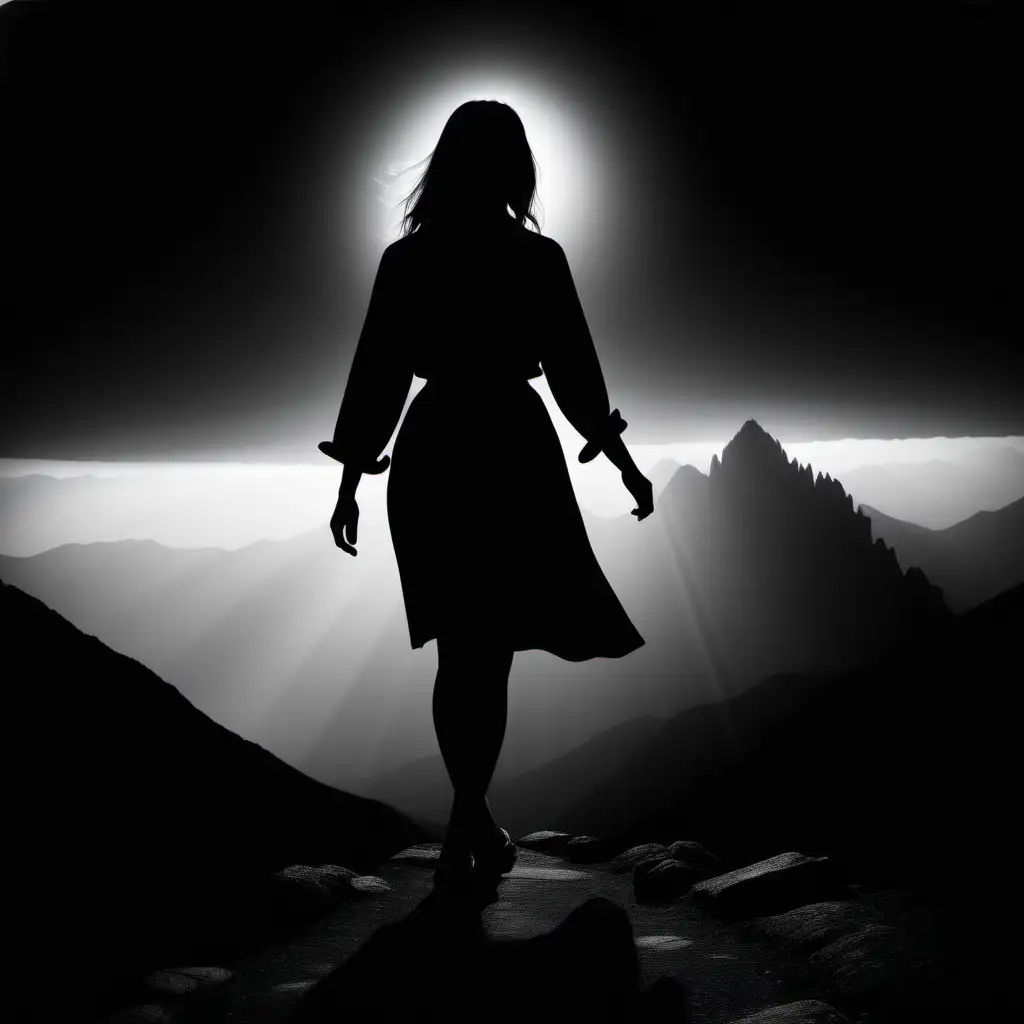 Divine Journey Silhouette of a Woman Embracing the Mountains