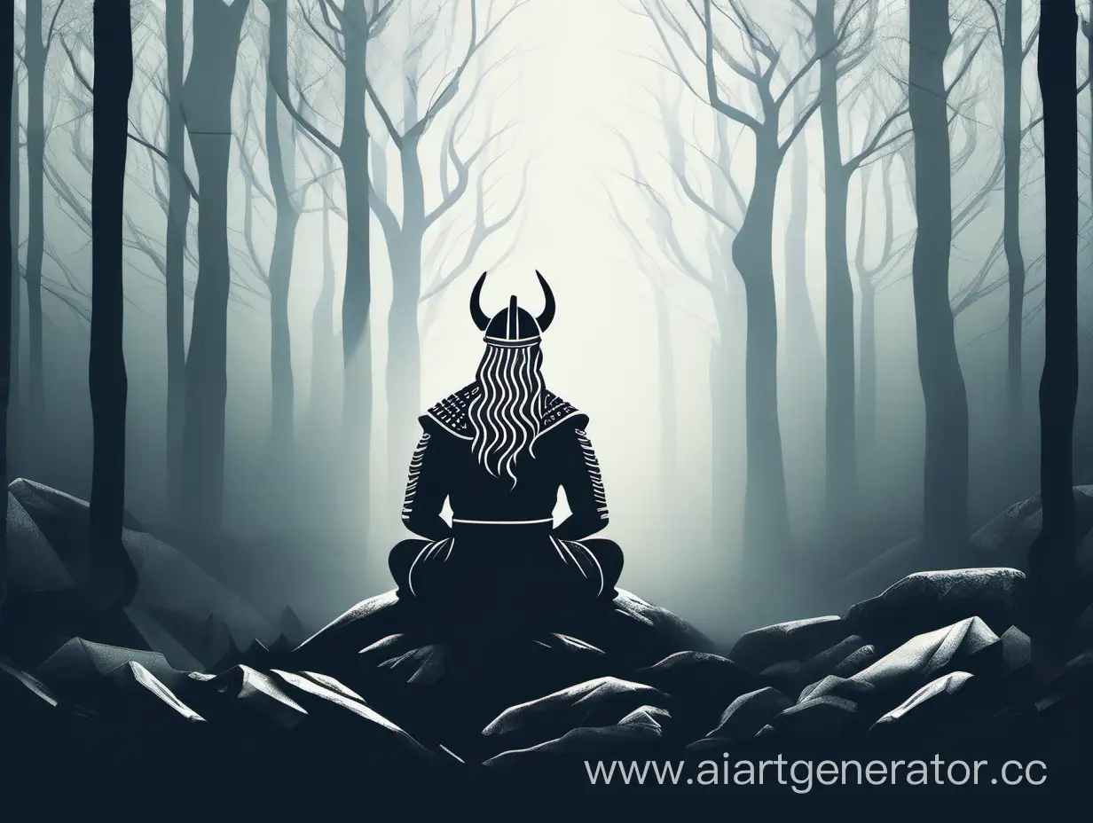 Viking-Meditating-in-Dark-Minimalistic-Forest