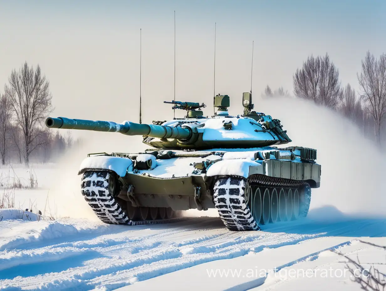 Русский танк т-90 в бою зимой