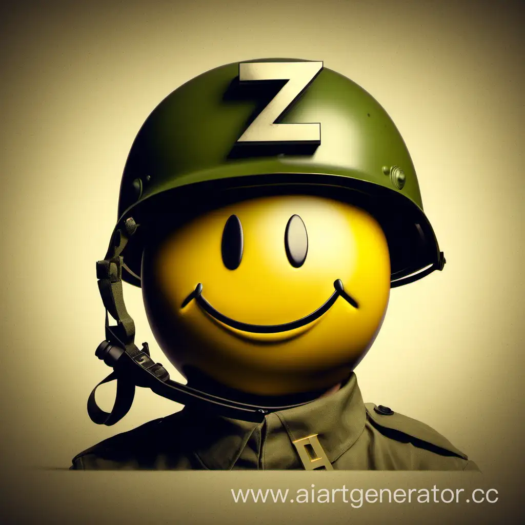 Смайлик в военной каске на которой написана буква Z