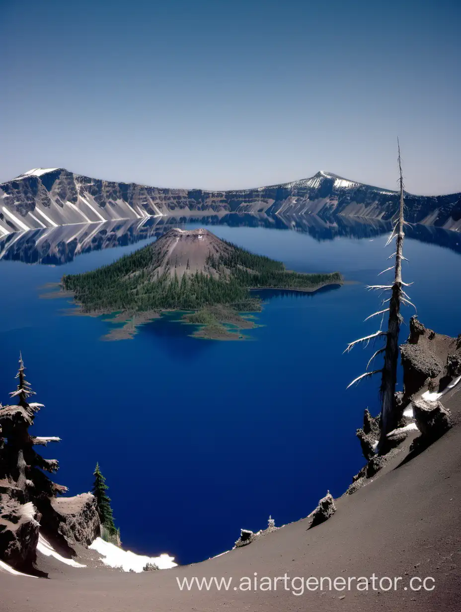 crater lake with wizard island, color photo