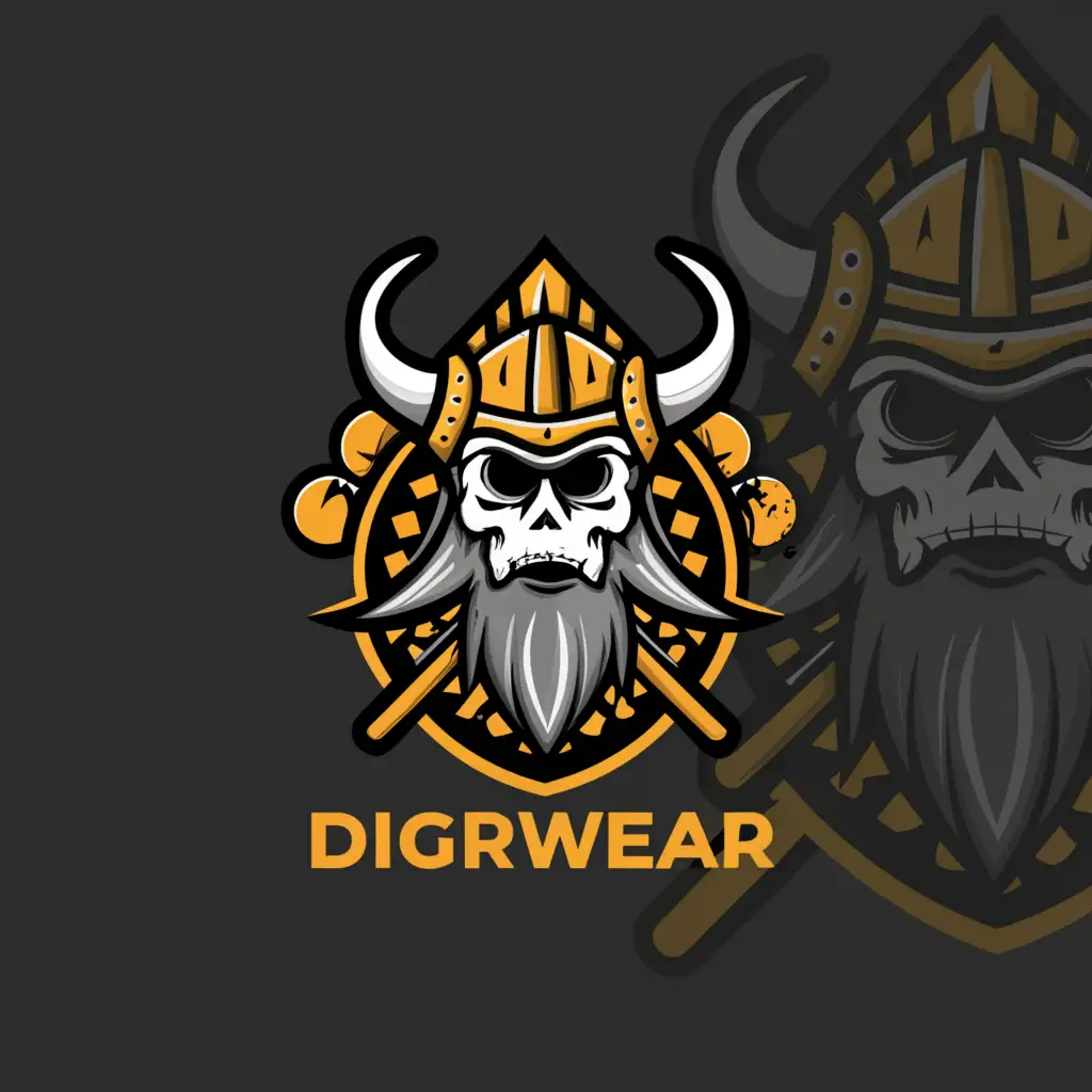 a logo design,with the text "Digrwear", main symbol:SKULL HOLDING SPADES COINS VIKING,complex,be used in Retail industry,clear background