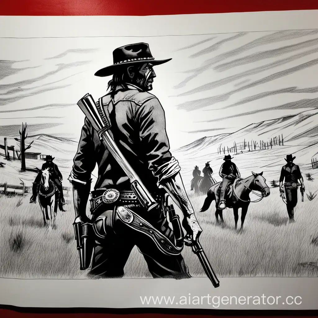 Red-Dead-Redemption-Sketch-Dramatic-Black-Pen-Illustration-of-Western-Scene