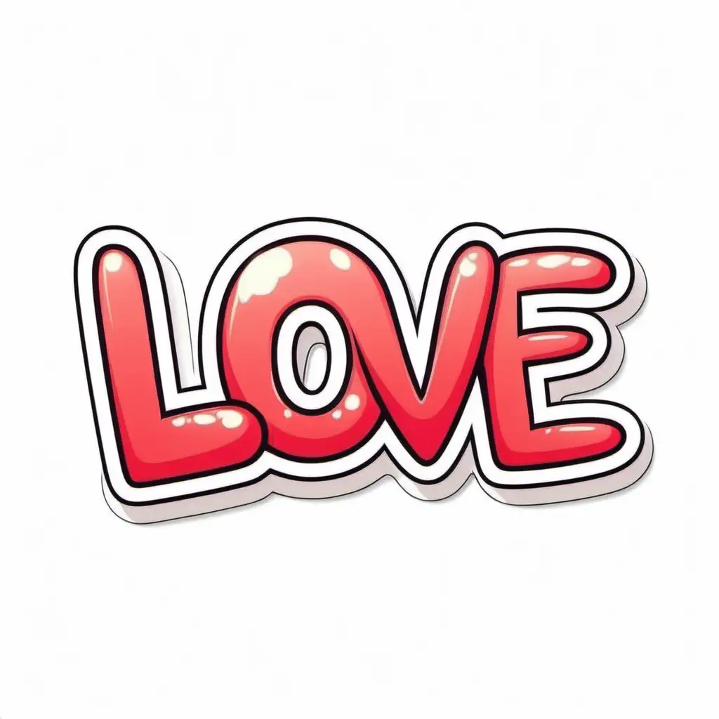  word love,cartoon style, sticker,white background