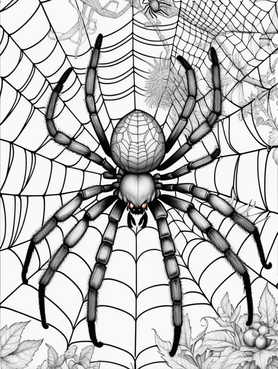 Intricate Black and White Spider Species Coloring Book