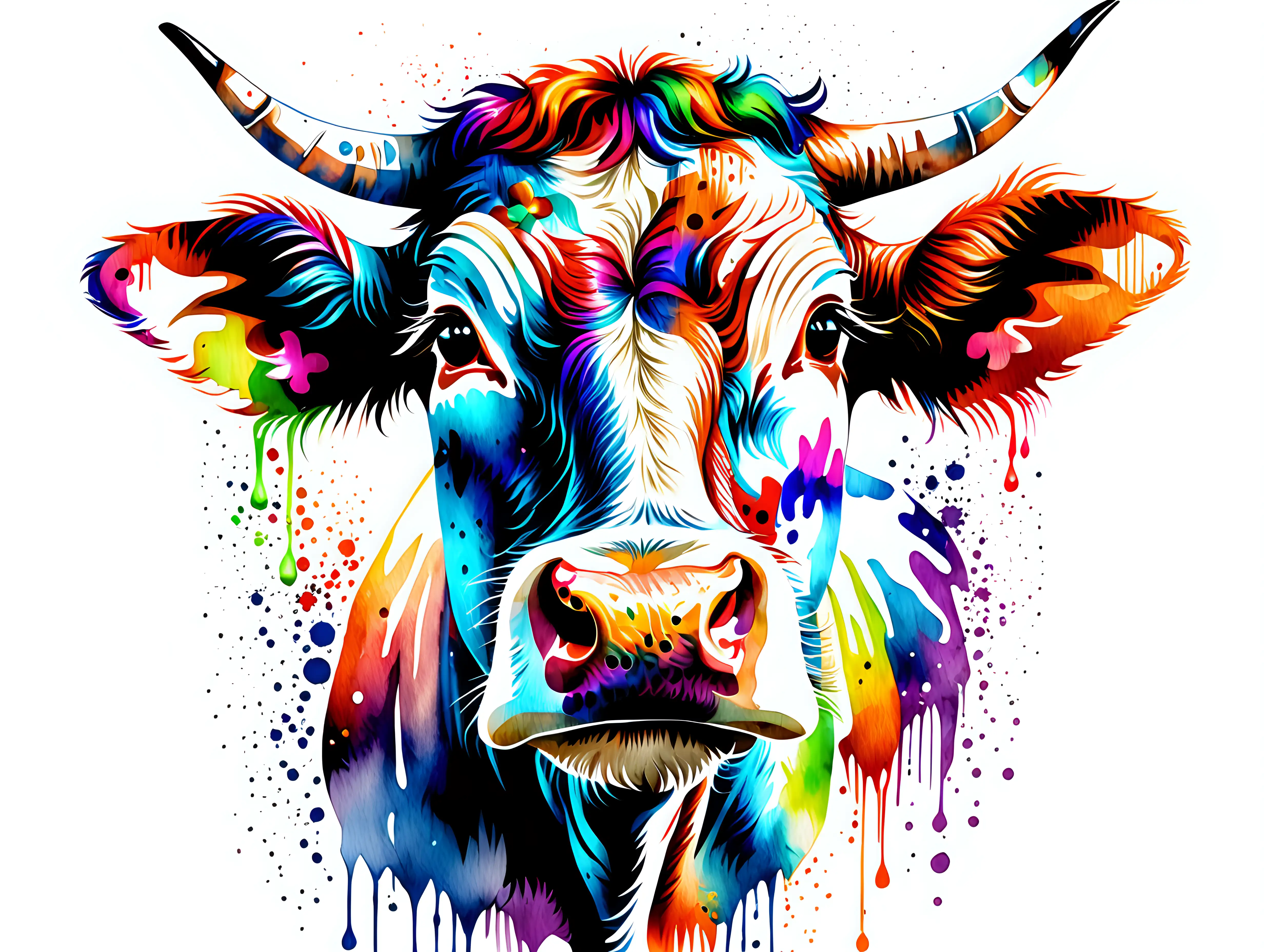 Blessed Cow Aquarelle TShirt Psychedelic Multicolored Design on a Muted Background