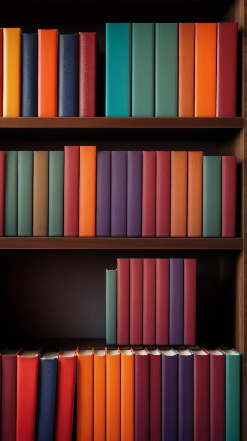 Cozy Closeup Vibrant Bookshelf Display in Warm Ambiance
