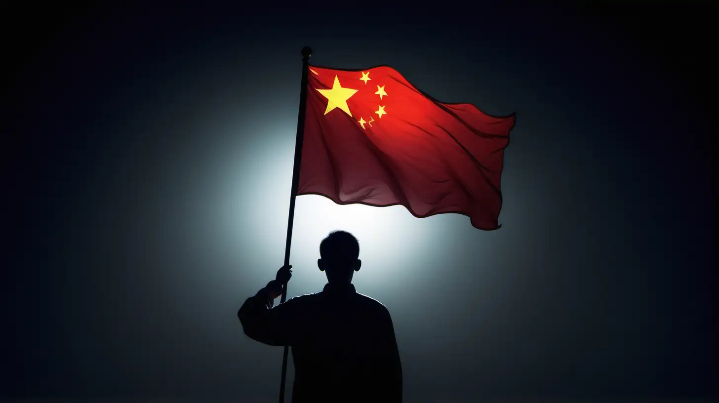 Silhouette Holding Glowing Chinese Flag Symbolic Patriotism Illustration