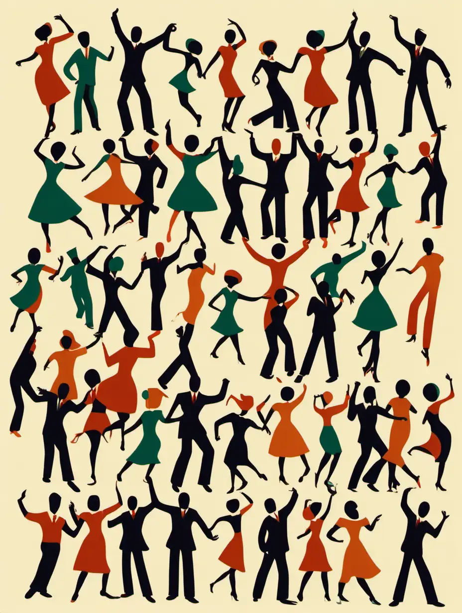 Outline of people dancing mid-century color palette