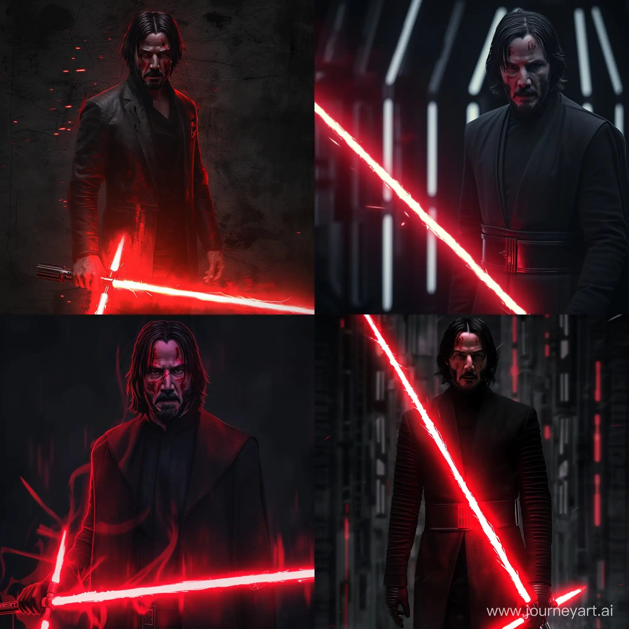 John Wick as a Sith, Star Wars, realistic, red lightsaber