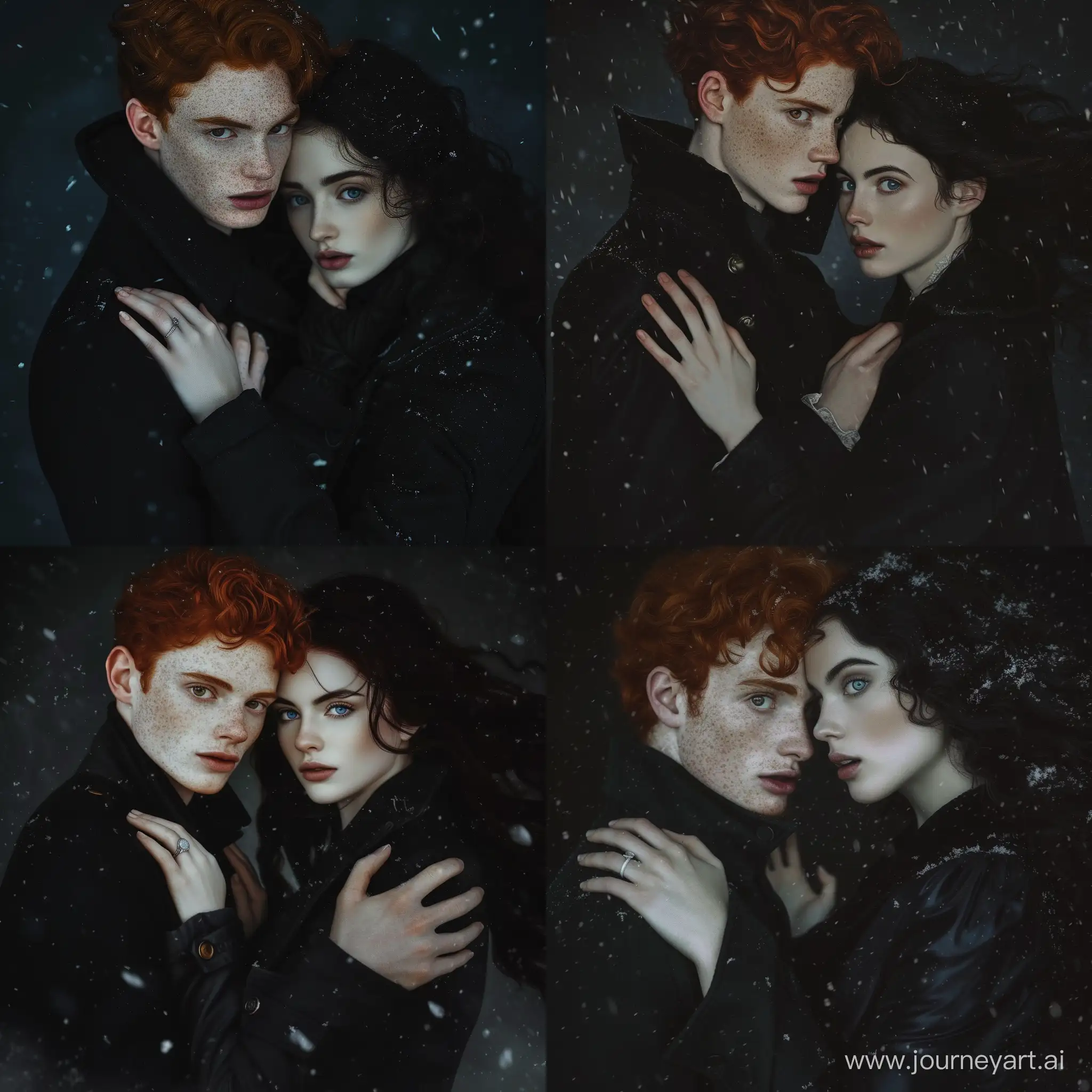 Enchanting-Couple-Embraced-in-a-Winter-Nights-Serenity