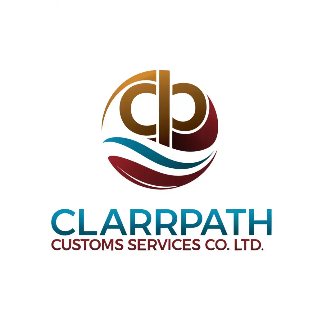 a logo design,with the text 'ClearPath Customs Services Co. LtD.', main symbol:WITH WAVES, red, BLUE AND GOLD, CIRCLE, CP,Moderate,be used in Legal industry,clear background
